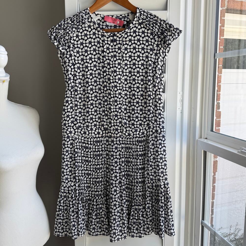 REBECCA MINKOFF Cassandra Heart Pleated Mini Dress Size Small Navy White